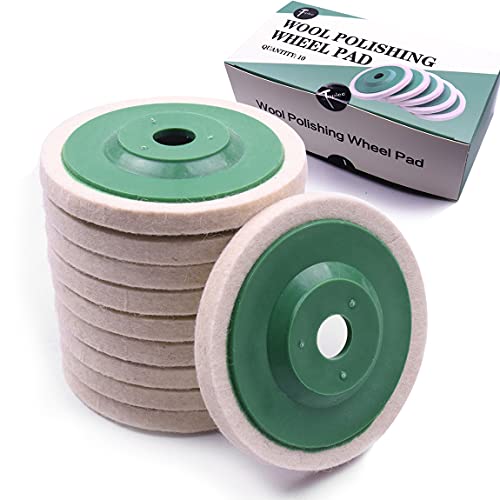 Book Cover ATOPLEE Wool Polishing Wheel Disc,10pcs 98mm Dia Buffing Wheel for 4 Inch Angle Grinder,Wool Felt Polishing Wheel for Metal,Marble,Wood(Hole Diameter:16mm)