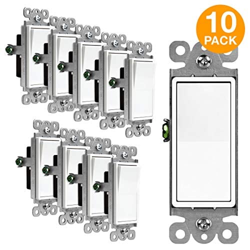 Book Cover ENERLITES Decorator Paddle Rocker Light Switch, Single Pole, 3 Wire, Grounding Screw, Residential Grade, 15A 120V/277V, UL Listed, 91150-W-10PCS, White (10 Pack), 15A-10 Piece