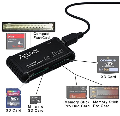 Book Cover Acuvar High Speed All-in-1 Memory Card Reader / Writer for SD/SDHC, Micro SD, CF, XD, MS/Pro & Duo Cards