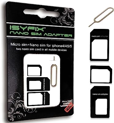 Book Cover iSYFIX SIM Card Adapter Nano Micro - Standard 4 in 1 Converter Kit with Steel Tray Eject Pin