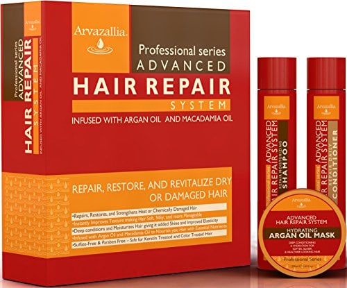 Book Cover Advanced Hair Repair Shampoo and Conditioner Set with Argan Oil and Macadamia Oil by Arvazallia - Sulfate Free Shampoo, Conditioner, and Deep Conditioner Hair Mask System for Dry or Damaged Hair