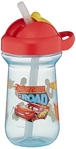 Book Cover The First Years Disney/Pixar Cars Toddler Straw Cup - Spill Proof Flip Top Toddler Sippy Cups - 18 Months and Up - 10 Oz