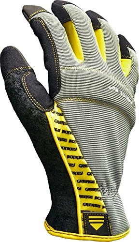 Book Cover Grease Monkey Original Pro Tool Handler Mechanic Gloves with Touchscreen Capabilities, Yellow/Gray, Medium