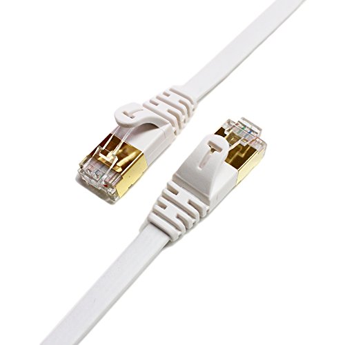 Book Cover Tera Grand - CAT7 10 Gigabit Ethernet Ultra Flat Patch Cable for Modem Router LAN Network Playstation Xbox - Built with Gold Plated & Shielded RJ45 Connectors, 50 Feet White