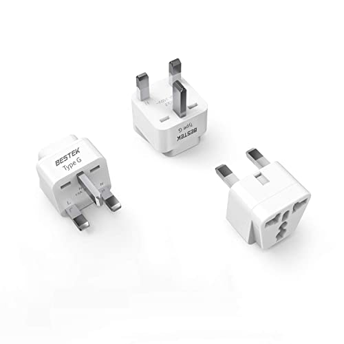 Book Cover BESTEK UK Travel Plug Adapter Set, Grounded Universal Power Plug Adapter for USA to Type G Countries, UK, Ireland, Hong Kong and More-3 Packs