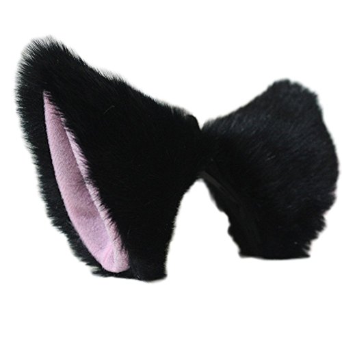 Book Cover Hot Sweet Lovely Anime Halloween Cosplay Fancy Neko Cat Ears Hair Clip Black with Pink Inside