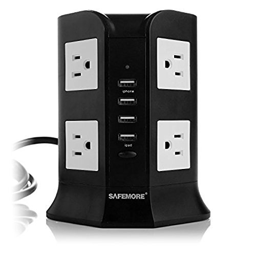 Book Cover SAFEMORE USB Power Strip 8-Outlet and 4 Smart USB Output Charging Station (Black and White)