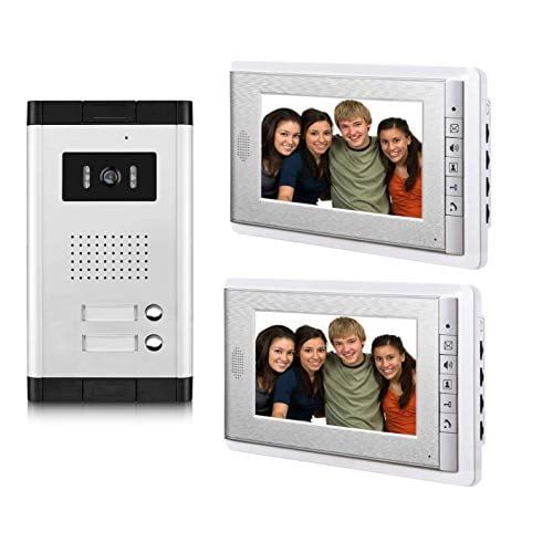 Book Cover AMOCAM 2 Units Apartment Video Intercom System,Video Door Phone Kit, 1 pcs Night Vision Camera, 2 pcs 7 Inches Monitor Wired Video Doorbell System, Support Monitoring, Unlock, Dual Way intercom