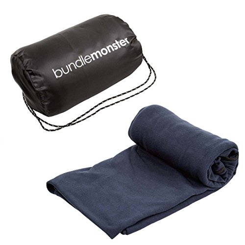 Book Cover Bundle Monster | Sleeping Bag Liner Travel Sheet Camping Sleep Sack | Lightweight, Compact, Zippered Microfiber Fleece | Add Up to 10F Extra for Cold Weather Climates |Soft, Warm & Cozy - Dark Navy