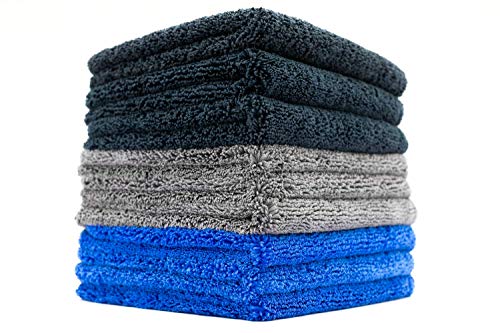 Book Cover (9-Pack) THE RAG COMPANY 16 in. x 16 in. Professional 70/30 Blend 420 GSM Dual-Pile Plush Microfiber Auto Detailing Towels - Spectrum 420 DARK PACK