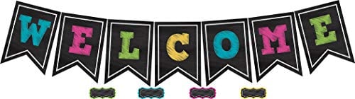 Book Cover Teacher Created Resources TCR5614 Chalkboard Brights Pennants Welcome Bulletin Board, Paper, Multi