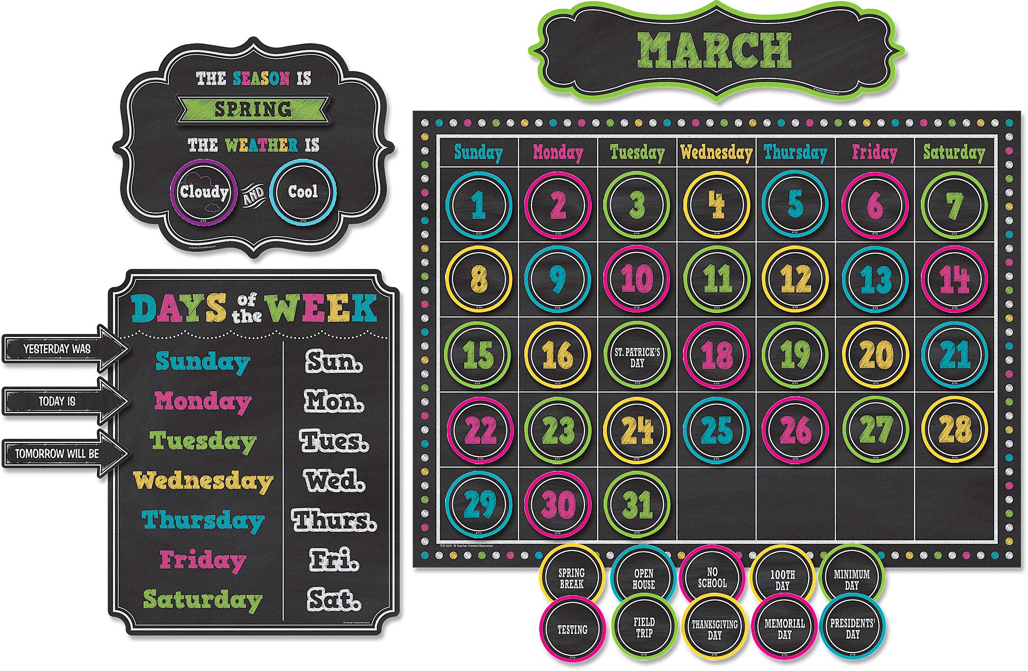 Book Cover Teacher Created Resources TCR5615 Chalkboard Brights Calendar Bulletin Board Set, Paper, Multi