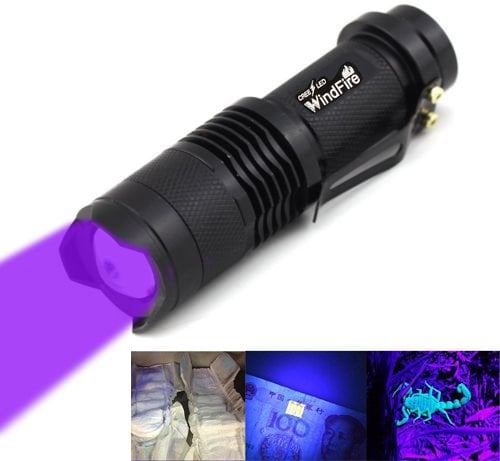 Book Cover WINDFIRE Mini Zoomable 3 Modes UV-Ultraviolet Led Blacklight Flashlight AA/14500 Rechargeable Battery Torch for Money Detector, Leak Detector and Cat-Dog-Pet Urine Detector (Battery not Included)