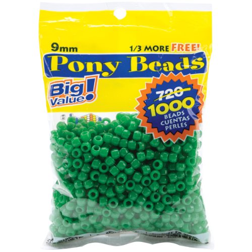 Book Cover Darice 06121-2-08 Pony Bead Big Value Pack 9mm 1000/Pkg-Opaque Green
