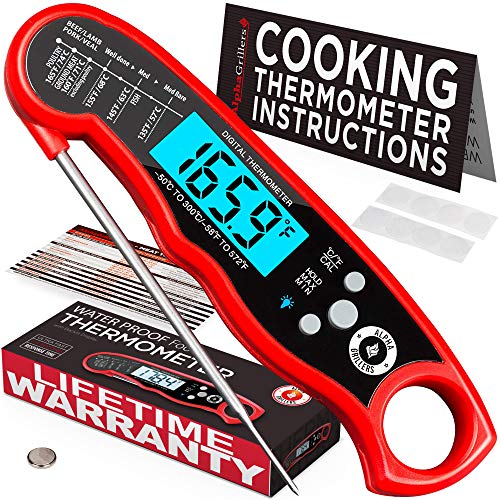 Book Cover Alpha Grillers Instant Read Meat Thermometer for Grill and Cooking. Best Waterproof Ultra Fast Thermometer with Backlight & Calibration. Digital Food Probe for Kitchen, Outdoor Grilling and BBQ!