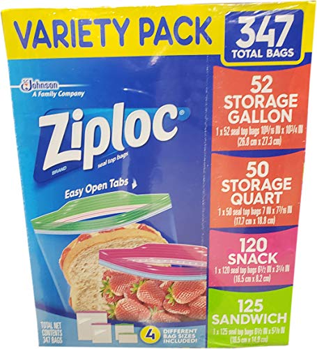 Book Cover Ziploc Freezer Various Sizes Storage Bags Variety Pack - Pack of 347 Bags, 1 g