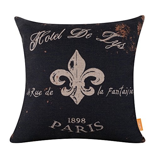 Book Cover LINKWELL Fleur De Lis Pillow Cover Black Word French Country Burlap Cushion Covers for Sofa Couch Decorative Pillow Case CC741