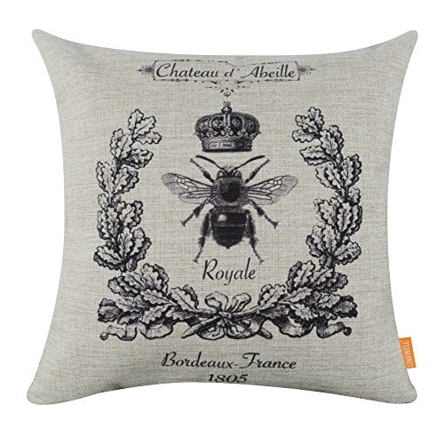 Book Cover LINKWELL Black Queen Bee Pillow Cover 18x18 inch Crown Burlap Cushion Covers for Sofa Couch Home Decoration French Country CC742
