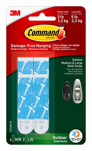 Book Cover Command Outdoor Refill Strips, 4 Medium, 2 Large Strips, Re-Hang Outdoor Hooks (17615AW-ES)