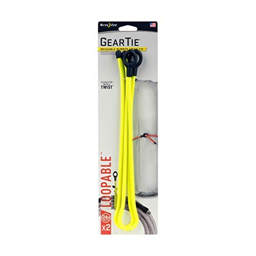 Book Cover Nite Ize Gear Tie Loopable, The Original Reusable Rubber Twist Tie With Sturdy Integrated Loop, 24-Inch, Neon Yellow, 2 Pack, Made in the USA