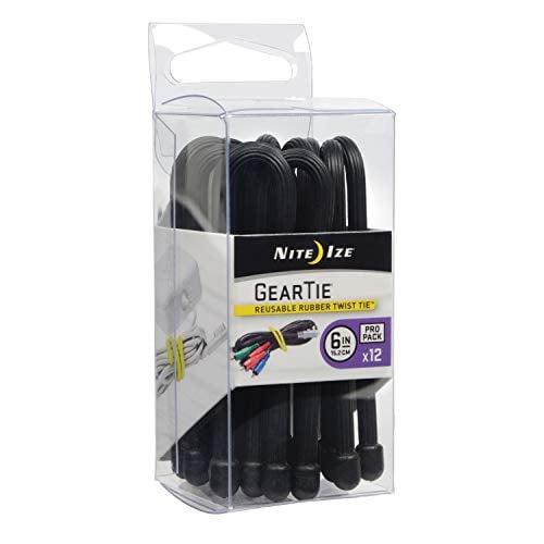 Book Cover Nite Ize Original Gear Tie, Reusable Rubber Twist Tie, 6-Inch, Black, 12 Count Pro Pack, Made in the USA