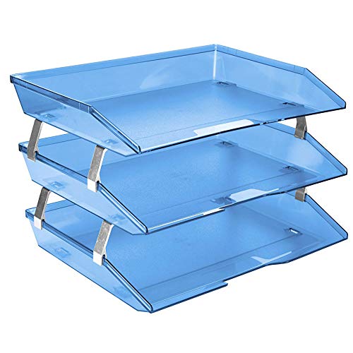 Book Cover Acrimet Facility 3 Tier Letter Tray Side Load Plastic Desktop File Organizer (Clear Blue Color)