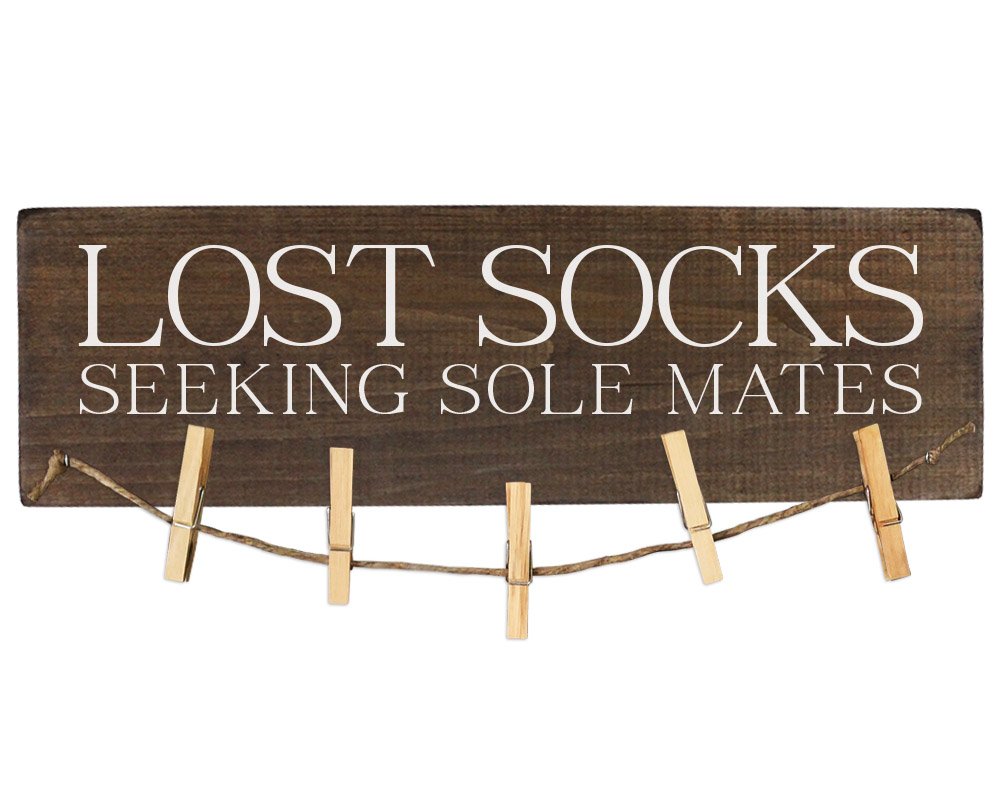 Book Cover Lost Socks Sign Seeking Sole Mates Laundry Room Decor Wooden