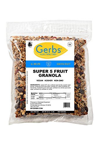 Book Cover Gerbs Super 5 Fruit Granola, 2 LBS - Top 14 Food Allergy Free & Non GMO - Unsulfured & Keto Safe - Cranberry, Blueberry, Goji Berry, Cherry, Raisin