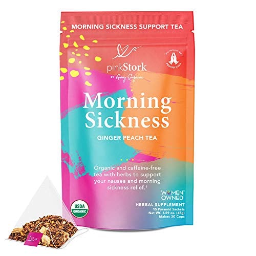 Book Cover Pink Stork Morning Sickness Tea: Ginger Peach + USDA Organic + Nausea Relief + Supports Digestion & Hydration, Women-Owned, 30 Cups