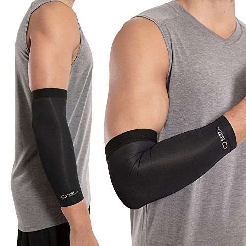 Book Cover Copper Compression Elbow Brace for Tendonitis, Tennis Elbow & Golfer Elbow - Copper Infused Orthopedic Brace for Golfers, Arthritis, Bursitis. Fit for Men & Women.