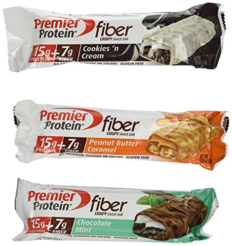 Book Cover Premier Protein Variety Fiber Crispy Snack Bar 18-1.83 OZ (52g) Bars Net WT. 32.94 OZ (936g)