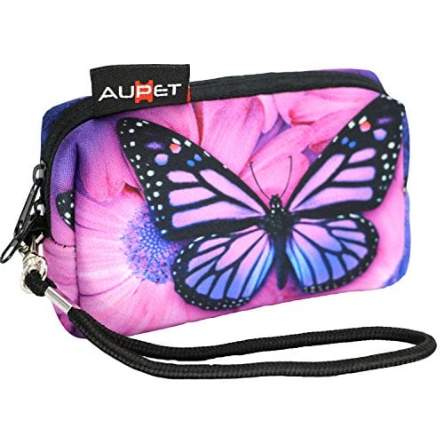 Book Cover AUPET Purple Butterfly Design Digital Camera Case Bag Pouch Coin Purse with Strap For Sony Samsung Nikon Canon Kodak