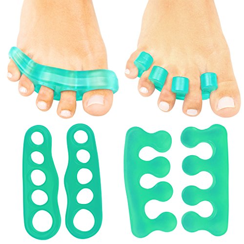 Book Cover ViveSole Toe Stretchers (4 Pieces) - Silicone Gel Separators - Therapeutic Spa Spreaders for Plantar Fasciitis, Bunions, Overlapping Hammer Toe Spacers - Metatarsal Yoga Cushion (Green, Medium)