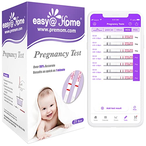 Book Cover Easy@Home 25 Pregnancy (HCG) Urine Test Strips, FSA Eligible, Powered by Premom Ovulation Predictor iOS and Android APP, 25 HCG Tests