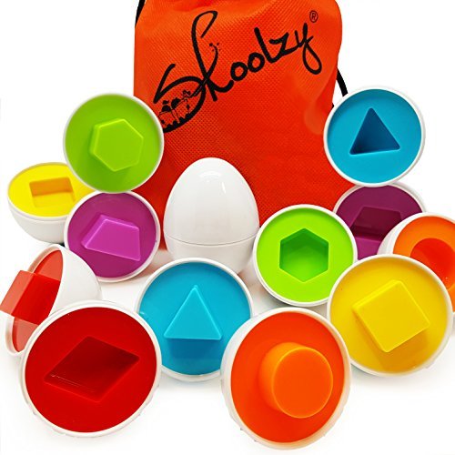 Book Cover Skoolzy Egg Toy - Shapes Matching Eggs STEM Toddler Toys for 1, 2, 3, 4 Year olds - Learning Colors Preschool Puzzles Games - Montessori Fine Motor Skills Sorting Educational Easter Eggs with Bag