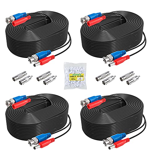 Book Cover ANNKE 4 Pack 30M/100ft All-in-One Video Power Cables, BNC Extension Security Wire Cord for CCTV Surveillance DVR System Installation, Free BNC RCA Connector and 100pcs Cable Clips Included (Black)