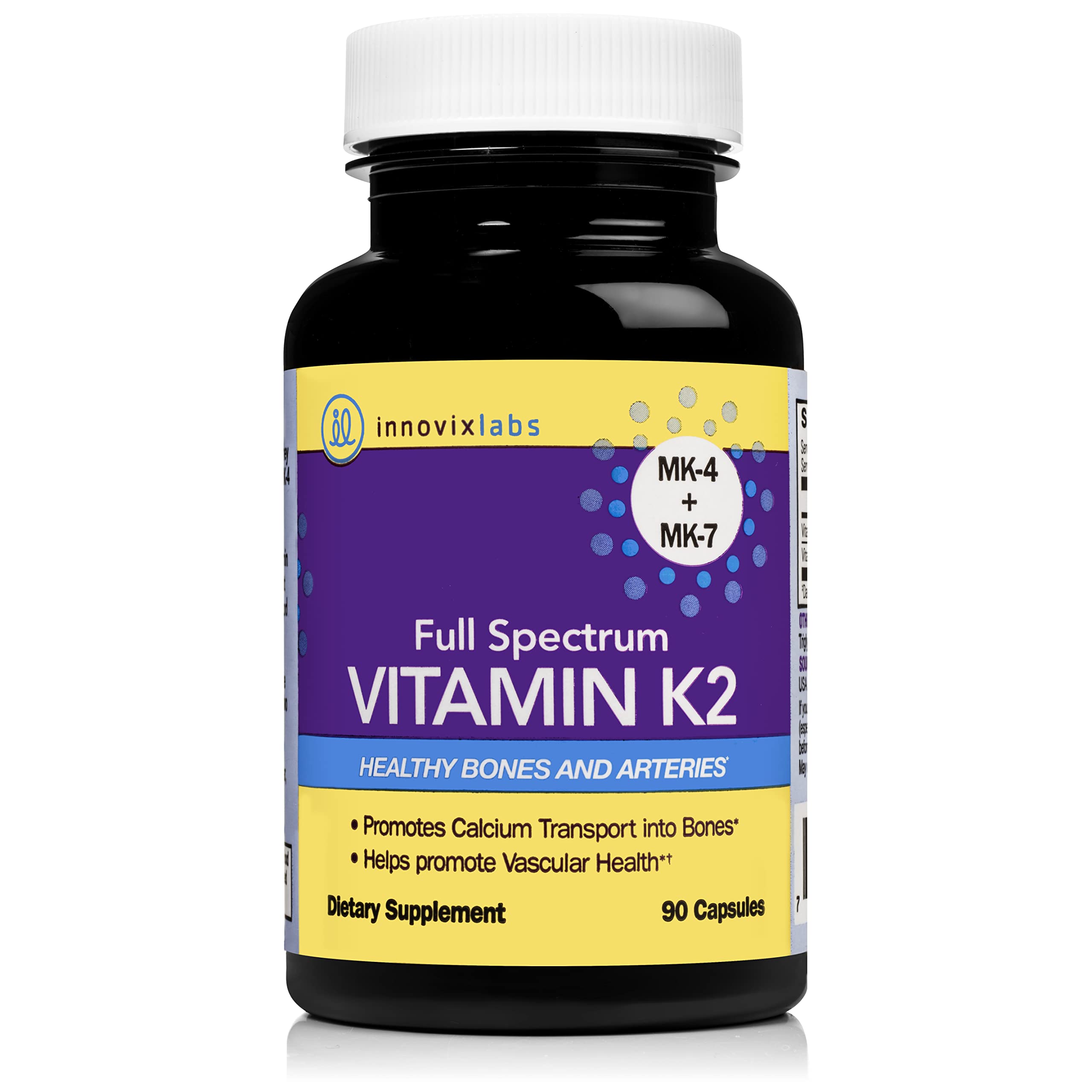 Book Cover InnovixLabs Full Spectrum Vitamin K2 with MK-7 and MK-4, All-Trans Bioactive K2, 600 mcg K2 per Pill, Soy & Gluten Free, Non-GMO, 90 Capsules, Supports Healthy Bones & Arteries Vitamin K2 MK7 + MK4
