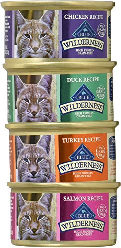 Book Cover Blue Buffalo Wilderness Grain-Free Variety Pack Cat Food - 4 Flavors (Salmon, Duck, Turkey, and Chicken) - 12 (3 Ounce) Cans - 3 of Each Flavor