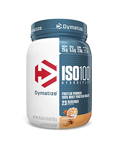Book Cover Dymatize ISO 100 Whey Protein Powder with 25g of Hydrolyzed 100% Whey Isolate, Gluten Free, Fast Digesting, 1.6 Pound Cinnamon Bun 25.6 Ounce