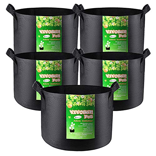 Book Cover VIVOSUN 5-Pack 5 Gallon Grow Bags Heavy Duty 300G Thickened Nonwoven Plant Fabric Pots with Handles