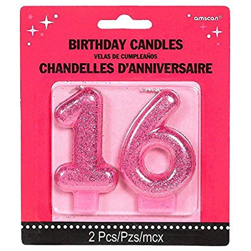 Book Cover Amscan No. 16 Glitter Candle | Sweet Sixteen Collection | Birthday
