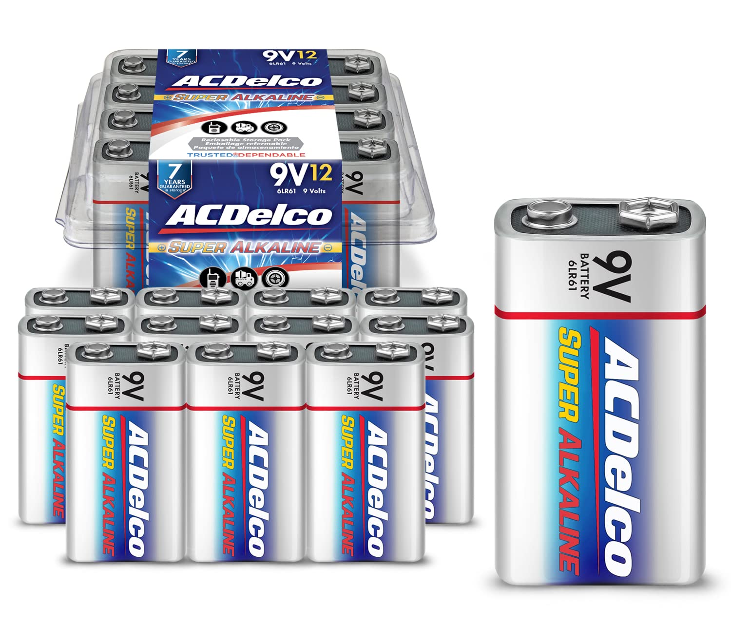 Book Cover ACDelco 12-Count 9 Volt Batteries, Maximum Power Super Alkaline Battery, 7-Year Shelf Life, Reclosable Packaging 12 Count (Pack of 1) Batteries