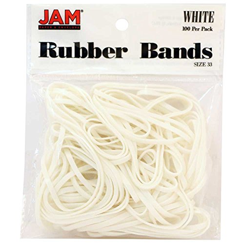 Book Cover JAM PAPER Colorful Rubber Bands - Size 33 - White Rubberbands - 100/Pack