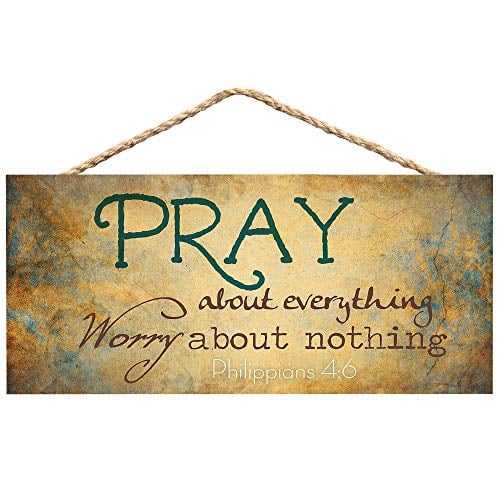 Book Cover P. Graham Dunn Pray About Everything Worry About Nothing Wooden Sign with Jute Rope Hanger