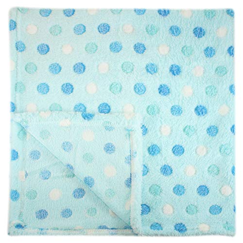 Book Cover 30x30 Inch Plush Fleece Baby Blanket - Assorted Colors Polka Dot Blankets by bogo Brands (Blue)