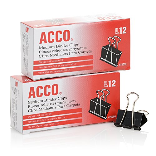 Book Cover Acco Brands Binder Clips, Medium, 12 per Box, 2 Boxes (A7072050)