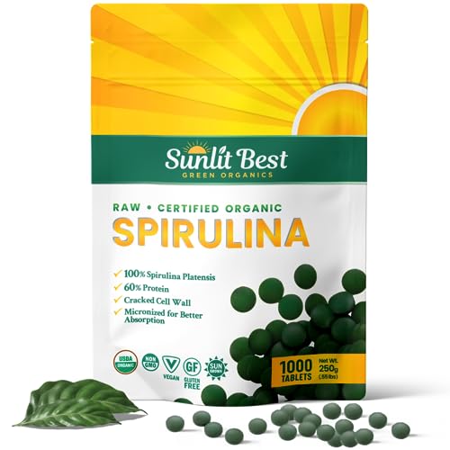 Book Cover Sunlit Best - USDA Organic Spirulina Tablet - Natural Super Greens Supplements for Immune Support, Gut Health & Energy Drink Tablets with Chlorophyll, Vegan & High Protein Non GMO, 1000 Superfood Tabs