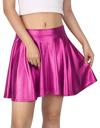 Book Cover Women's Casual Fashion Flared Pleated A-Line Circle Skater Skirt (Hot Pink, Large)