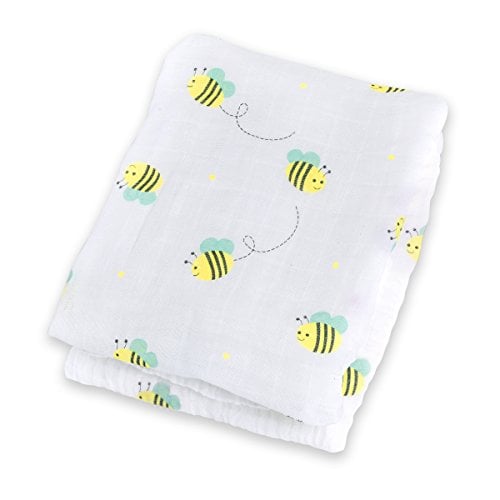 Book Cover Lulujo Baby Cotton Muslin Swaddle Blanket, Bumbling Bee, 47 x 47-Inch