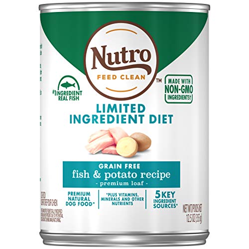 Book Cover NUTRO Limited Ingredient Diet Adult Canned Natural Wet Dog Food Premium Loaf Fish & Potato Recipe, (12) 12.5 oz. Cans